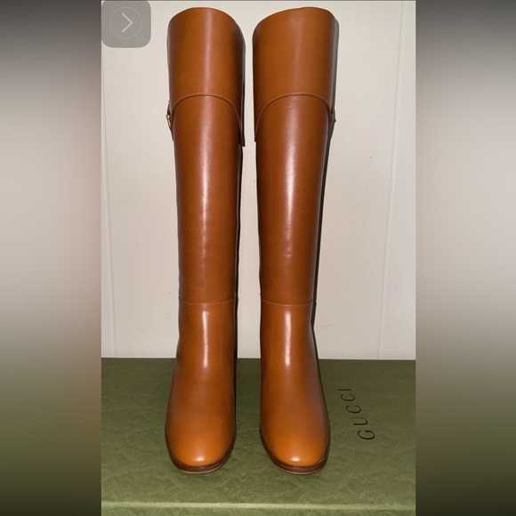 Gucci Knee High Boots Elizabeth Half Horse Bite Light Brown Leather Women Size 9 - Picture 3 of 15